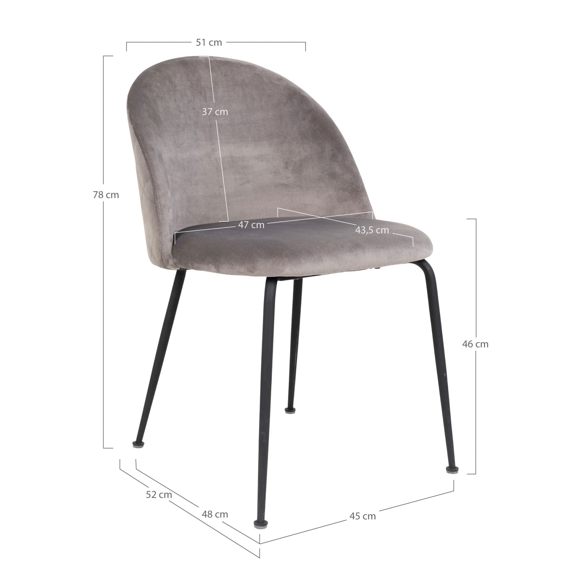 Geneve Esszimmerstuhl 2er Set – Polsterstuhl mit Samtbezug, 51×56×76 cm